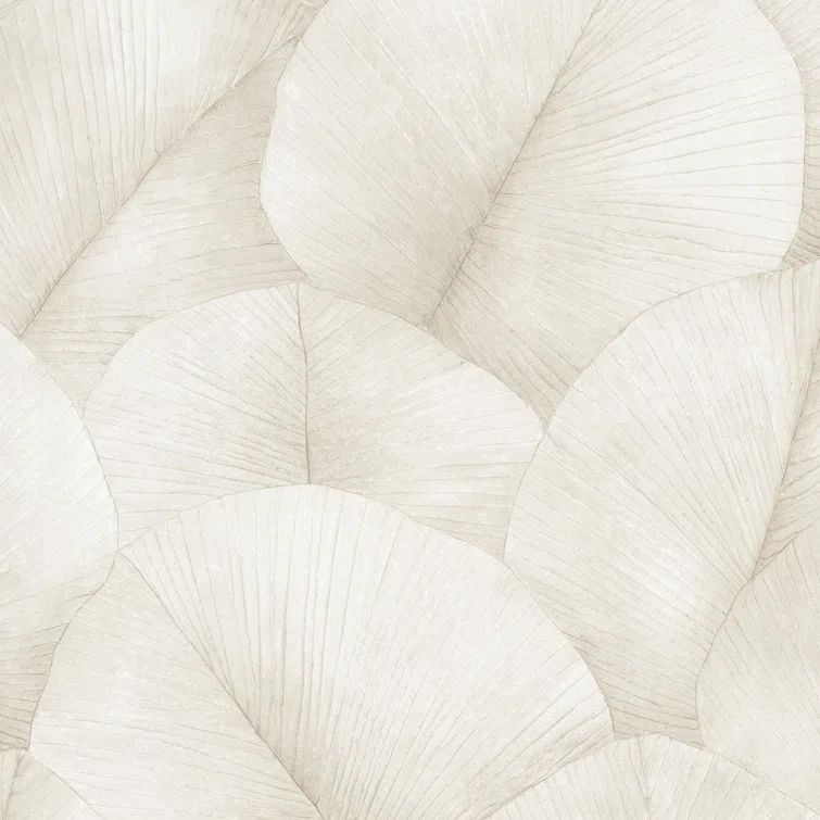 Ivory Embossed 3D Palm Leaf Non-Pasted Vinyl Wallpaper Roll