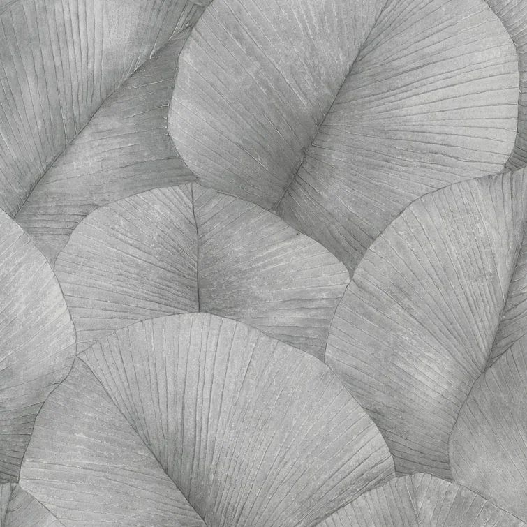 Grey Embossed Palm Leaf Non-Pasted Vinyl Wallpaper Roll