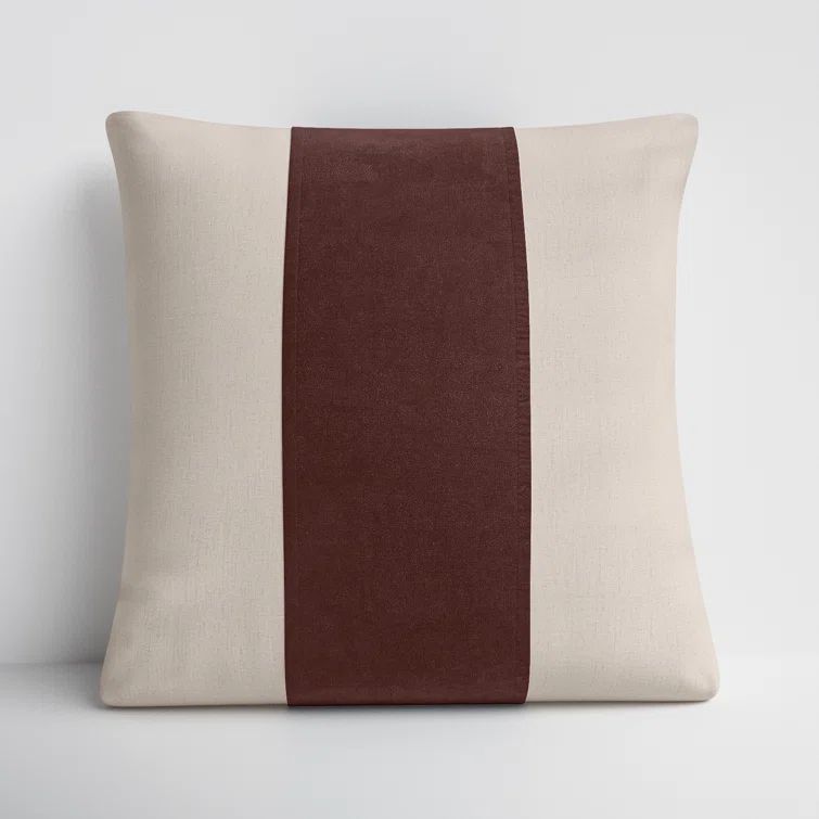 Dark Brown and Ivory Cotton Blend Square Throw Pillow