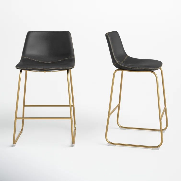 Vintage Flair Modern Touch Grey & Gold Faux Leather Counter Stools