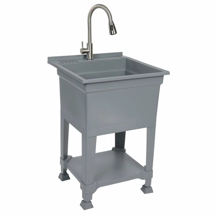 Gray 24" Freestanding Utility Sink with Stainless Steel Faucet