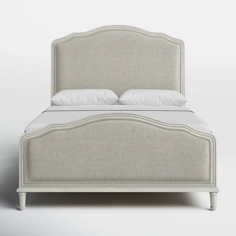 Amity Whitewash Queen Bed with Reeded Oak Frame and Linen Upholstery