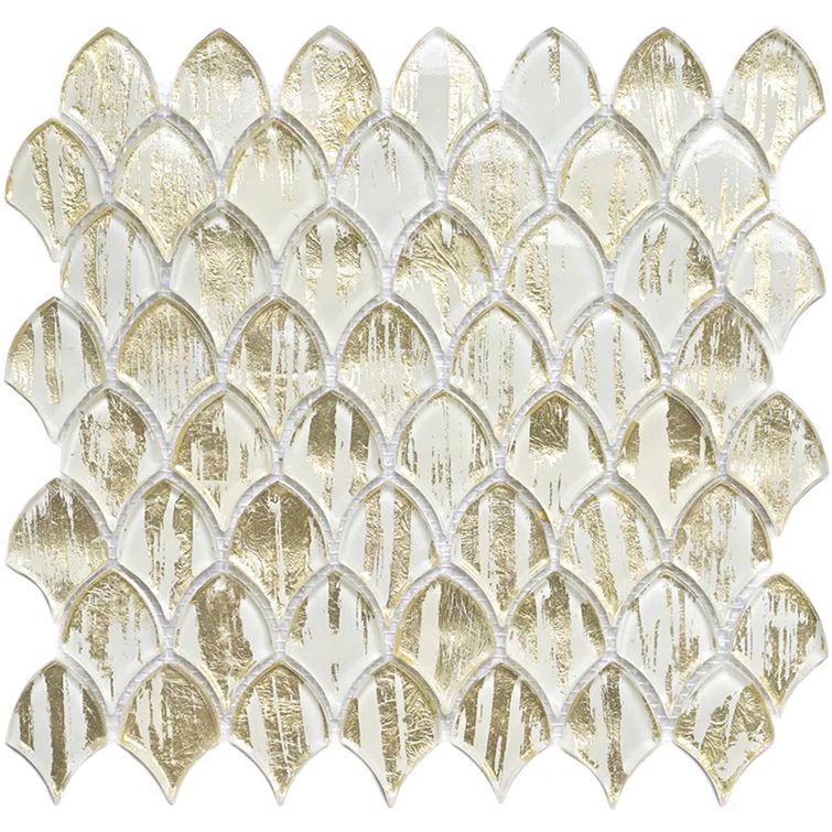 Majeste Glossy Gold and White Glass Mosaic Wall and Floor Tile
