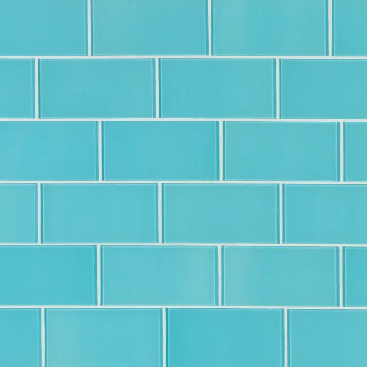 Aqua Blue 3'' x 6'' Glass Peel and Stick Subway Tile