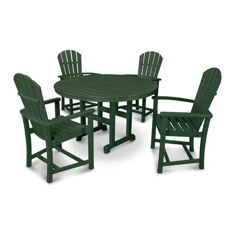 Green HDPE 4-Person Round Outdoor Dining Set with Contoured Seats