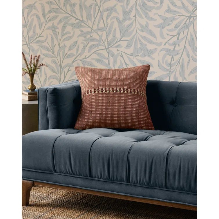 Rust and Multi Cotton Square Throw Pillow with Woven Stripe