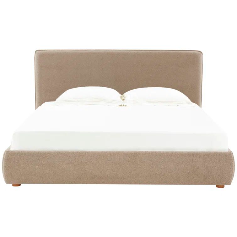 Queen Brown Faux Shearling Upholstered Bed with Headboard