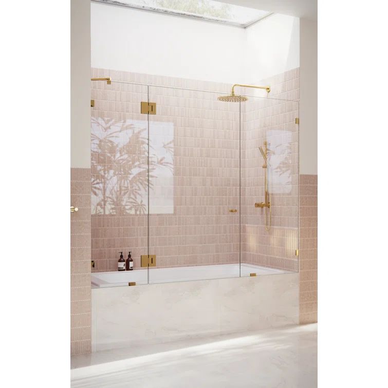 Stellar 70'' Clear Tempered Glass Frameless Bathtub Door with Polished Brass Hardware