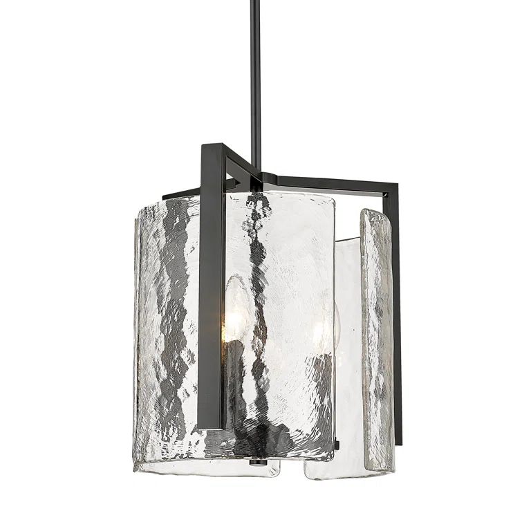 Matte Black Hammered Glass 3-Light Drum Pendant