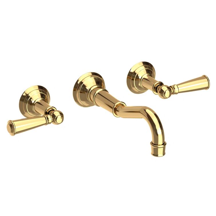 Polished Brass Wall Mount Bathroom Faucet with Dual Handles