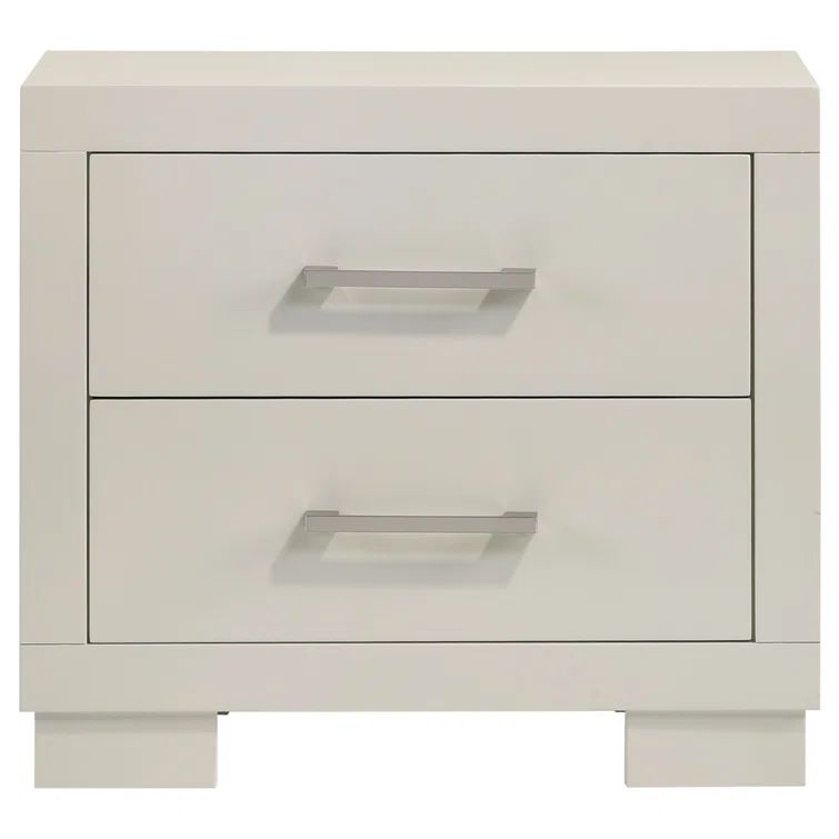 Sleek Modern White Solid Wood 2-Drawer Nightstand
