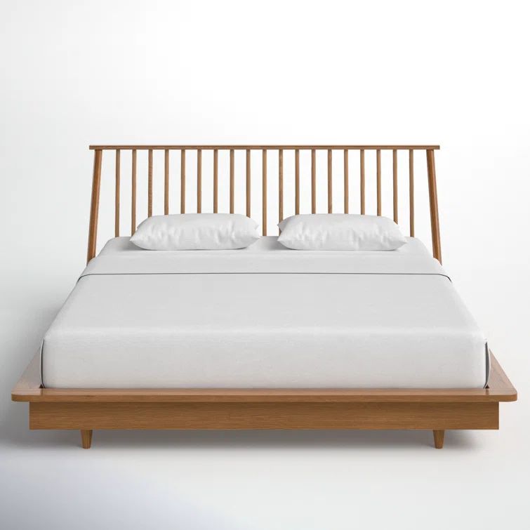 King Light Brown Wood Frame Bed with Slats