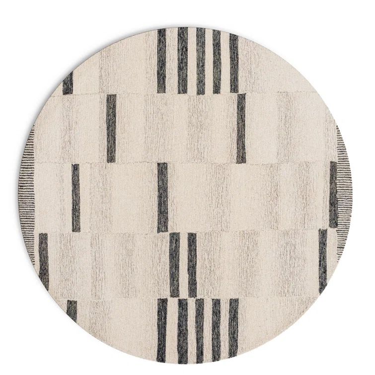 Elegant Hand-Tufted Black Wool Round 8' Rug