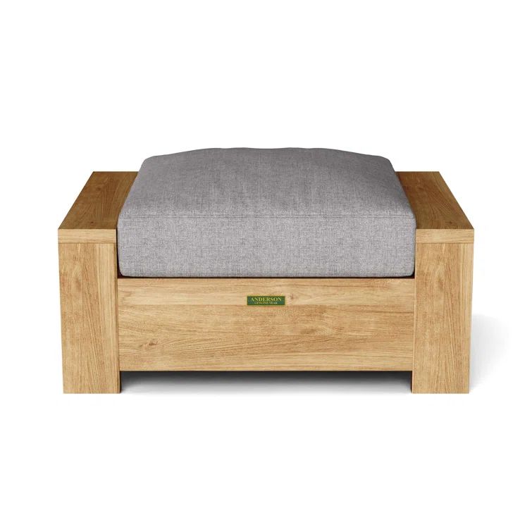Madera Teak Outdoor Ottoman with Gray Sunbrella Cushion