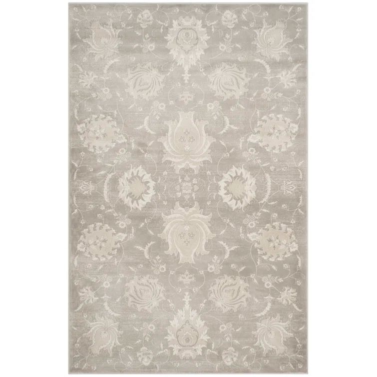 Elegant Grey Ivory 5' x 7' Viscose Synthetic Floral Area Rug