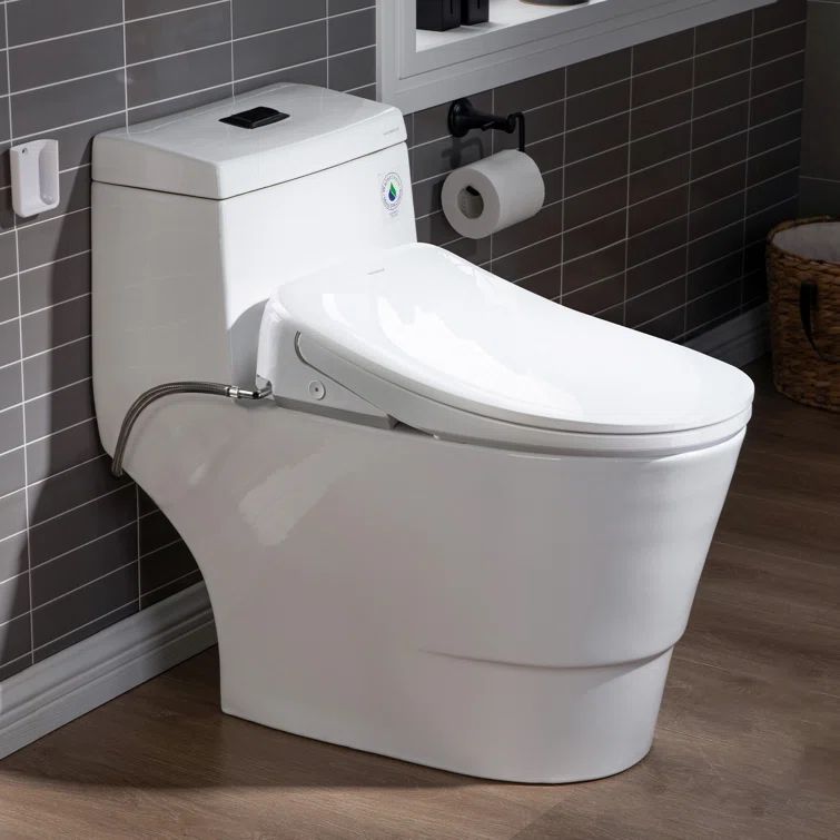White Elongated One Piece Toilet with Electric Smart Bidet Seat