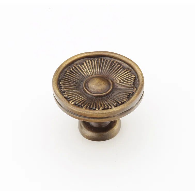 Sunburst Round Brass Cabinet Knob with Estate Dover Finish