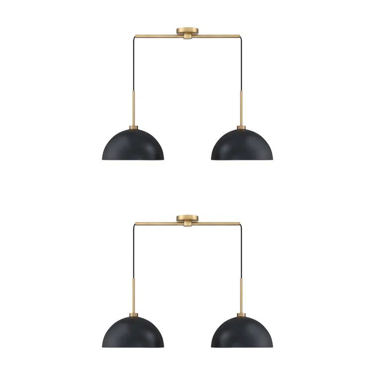 Matte Black and Brass Dual Drum Pendant Light Set