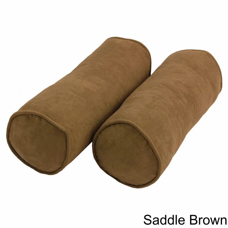 Saddle Brown Microsuede Double-Corded Bolster Pillows, 20" x 8", Set of 2