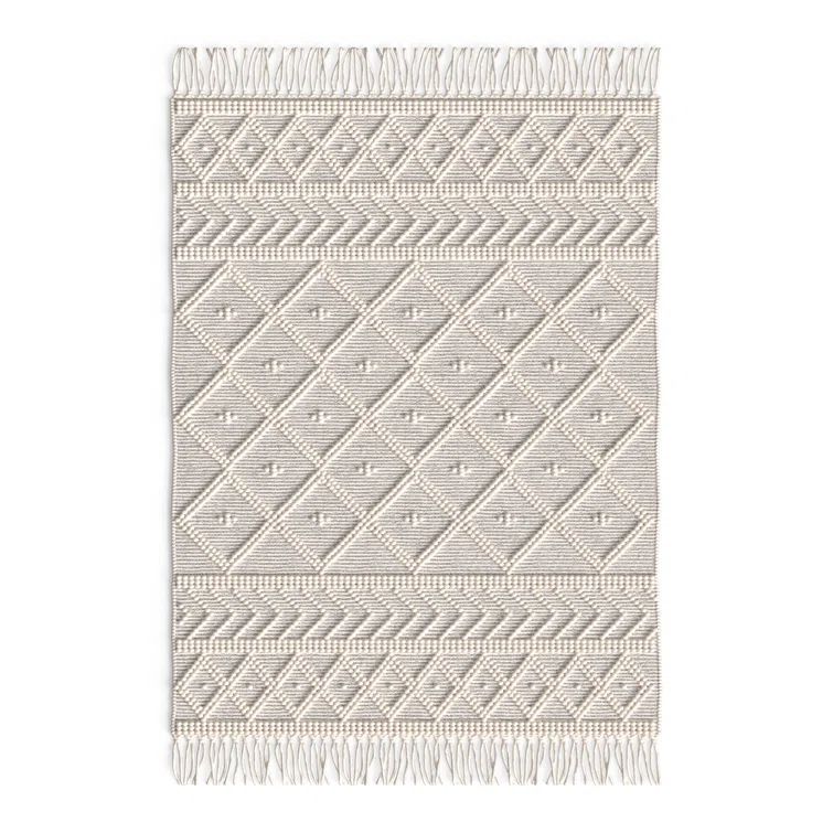 Handmade Ivory Spot Wool Rug 5' x 7' Easy Care