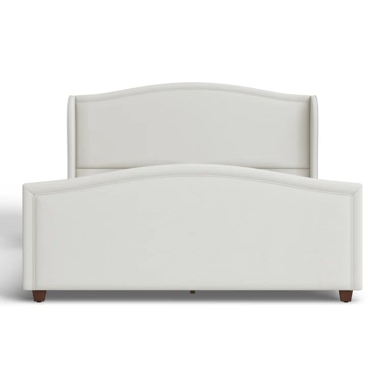 Carmen Antique White Pine King Bed with Upholstered Wingback Headboard