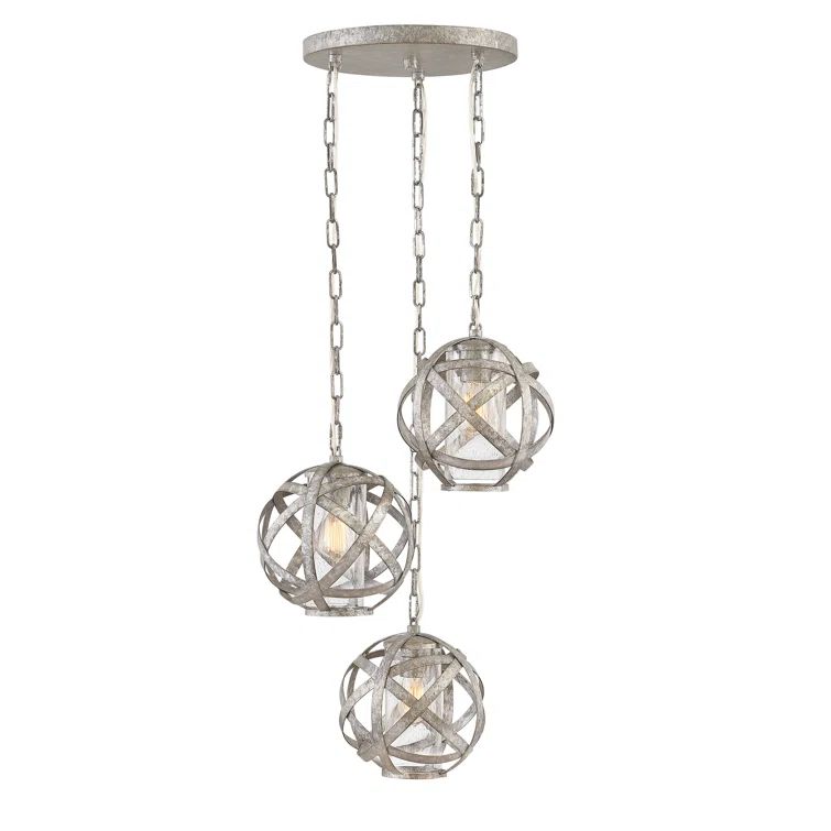 Weathered Zinc Overlapping Metal Globe 3-Light Outdoor Pendant