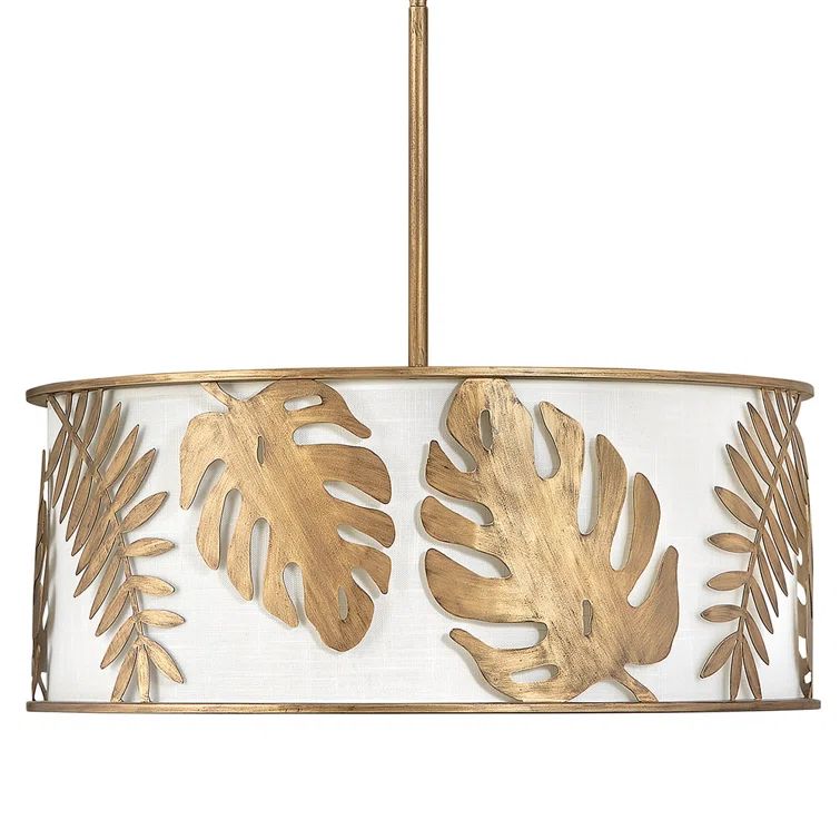 Elysian Gold 5-Light LED Drum Chandelier with White Linen Shade