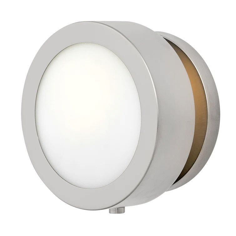 Brushed Nickel Circular Wall Sconce with Opal Glass