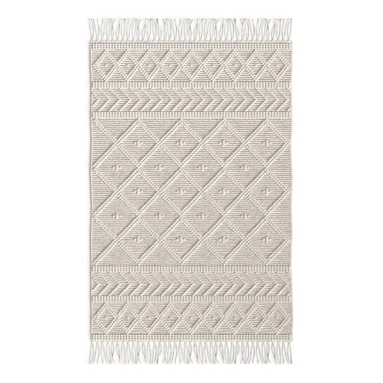 Handmade Ivory Spot Wool Rug 5' x 7' Easy Care
