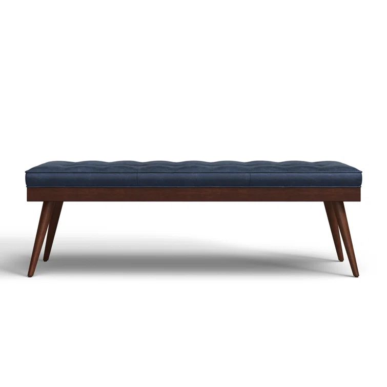 Athan Midnight Blue Full-Grain Italian Leather 55" Bench