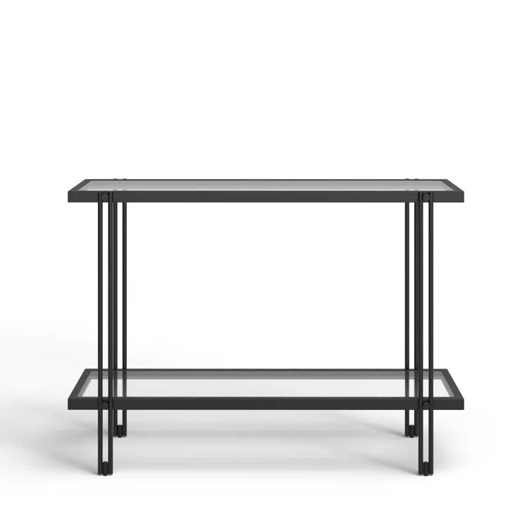 Inez 42'' Blackened Bronze Metal and Glass Console Table with Storage