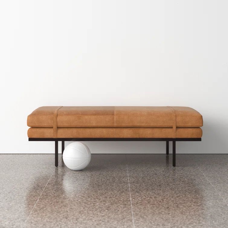 Harris 60'' Black Iron and Top Grain Leather Accent Bench