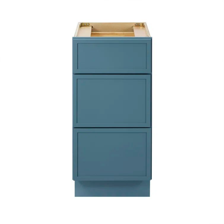 Sea Green Birch Plywood Freestanding Single Base Cabinet with 3 Drawers