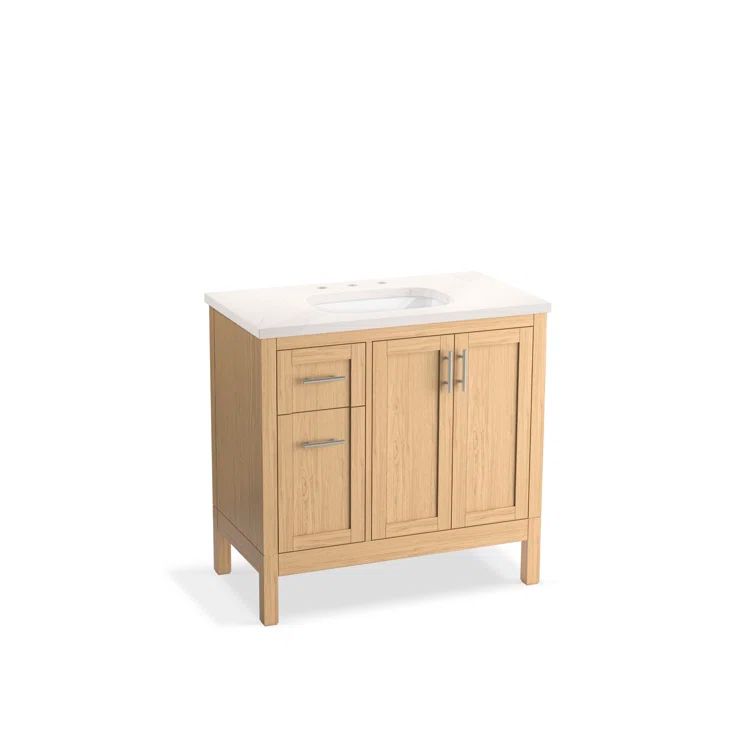 Light Oak 36" Single Bathroom Vanity Set with Quartz Top