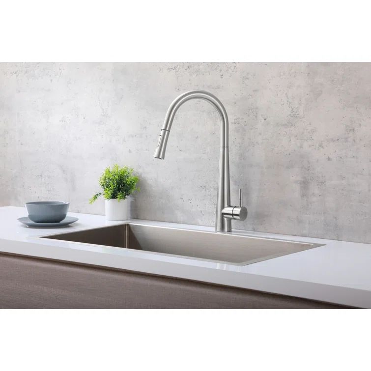 Brushed Nickel Gooseneck Kitchen Faucet with Pull-out Spray