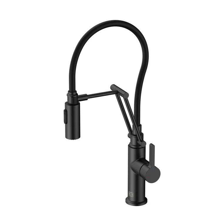 Matte Black Brass Low Arc Pull-out Spray Kitchen Faucet