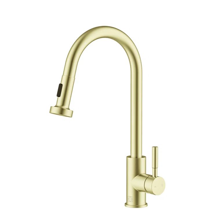 Brushed Gold Stainless Steel Gooseneck Kitchen Faucet with Pull-out Spray