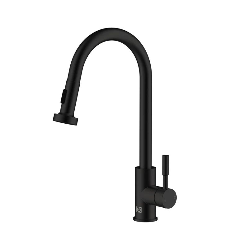 Matte Black Stainless Steel Gooseneck Kitchen Faucet with Pull-out Spray
