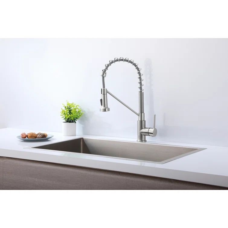 Brushed Nickel Spring Neck Pull Down Kitchen Faucet