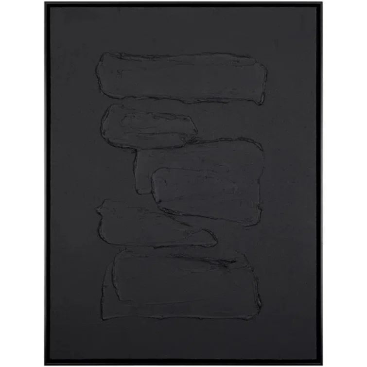 Hemkund Black Abstract Canvas Painting with Wood Frame