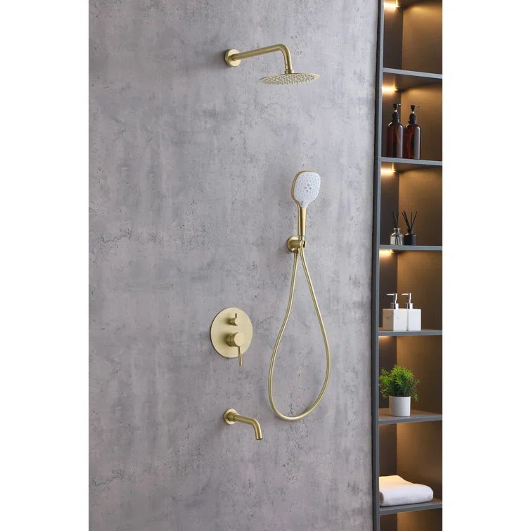 Brushed Gold Brass Wall Mounted Handheld Shower System