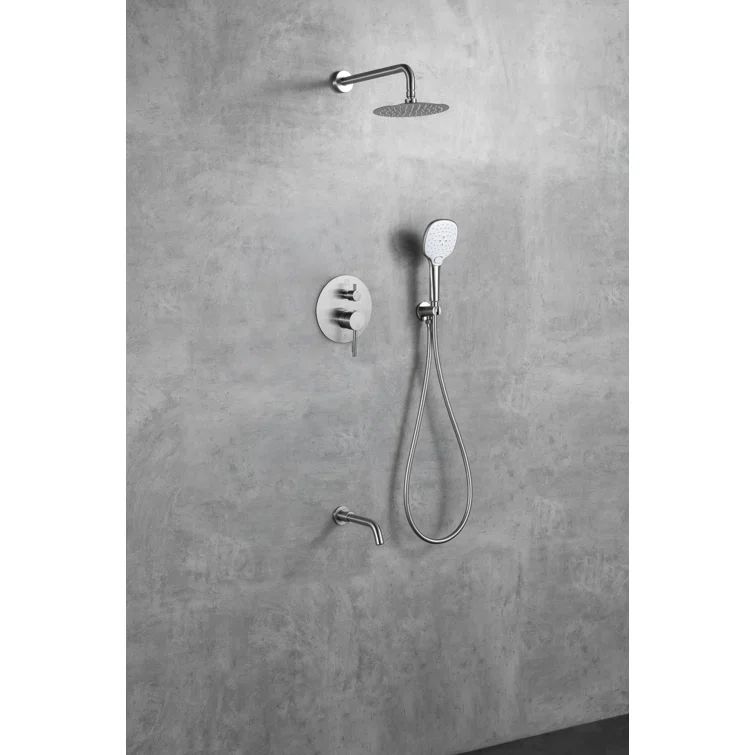 Brushed Nickel Dual Showerhead System with Handheld and Wall Mount