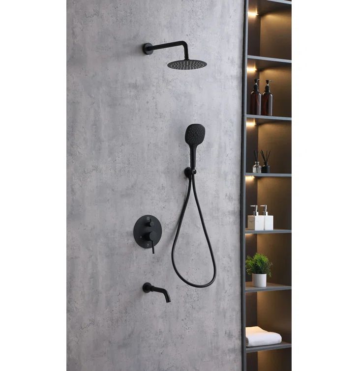 Matte Black Brass Wall Mounted Handheld Shower System