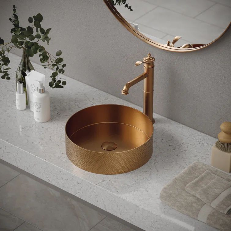 Brushed Copper 15'' Round Stainless Steel Vessel Sink