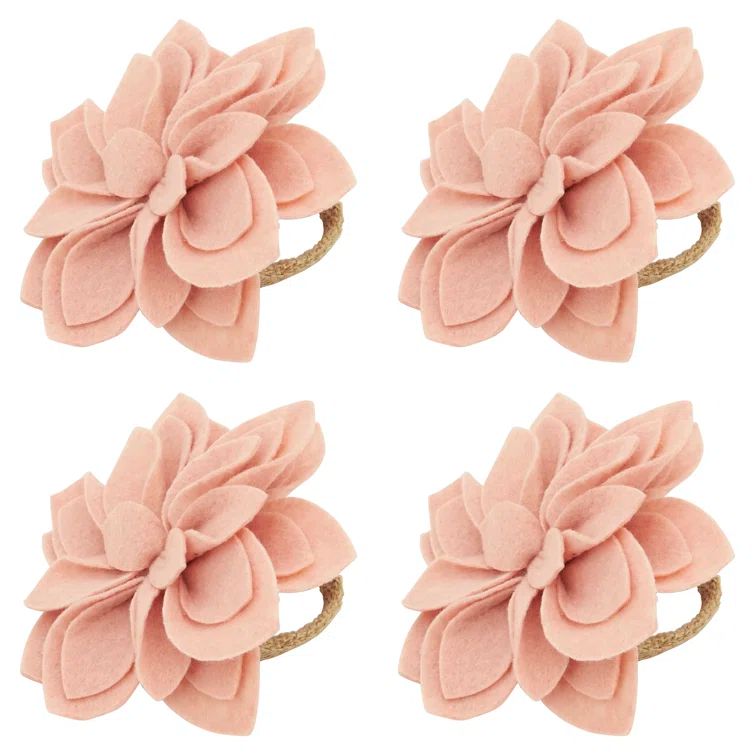 Set of 4 Rose Felt Blossom Napkin Rings with Jute