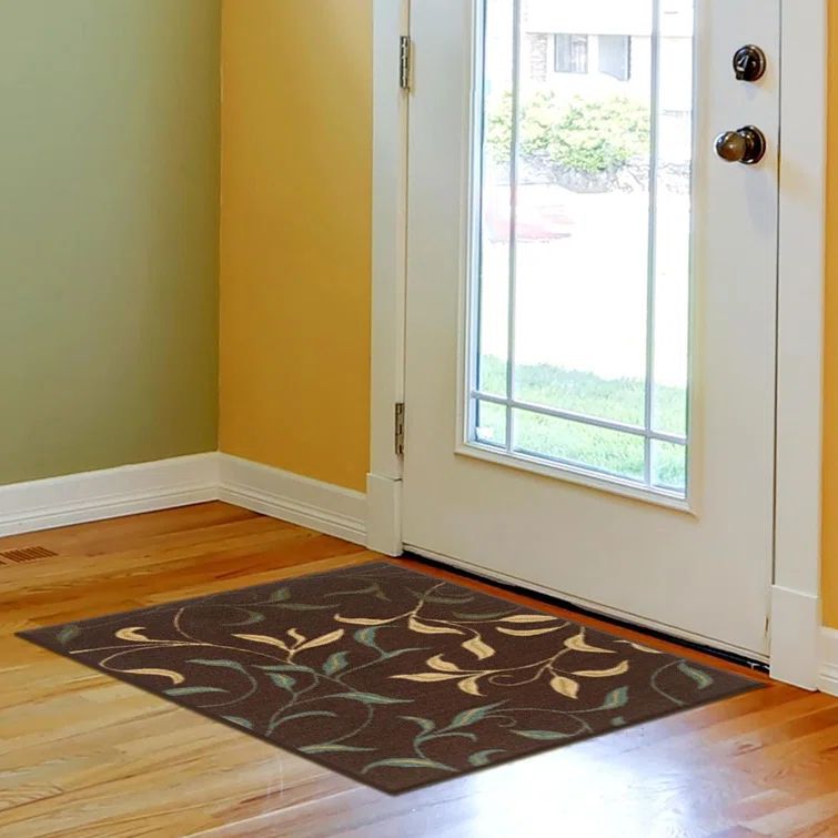 Brown Floral Leaves Non-Slip Washable Area Rug 2'3" x 3'