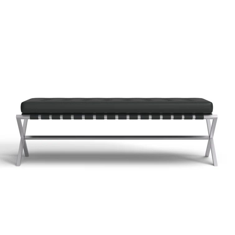 Auguste Modern Black Naugahyde Bench with Brushed Silver Base