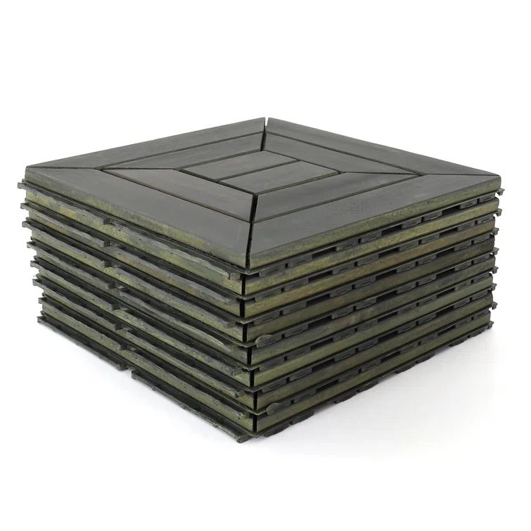 12'' x 12'' Gray Acacia Wood Interlocking Deck Tiles