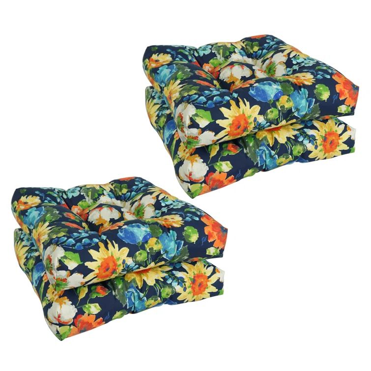 Alfinia Fresco Caspian Dark Blue and Green Tufted Dining Chair Cushions Set