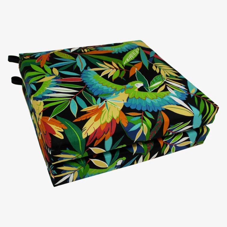 Tucuman Ebony Black and Multicolor Outdoor Polyester Chair Cushions, Set of 2